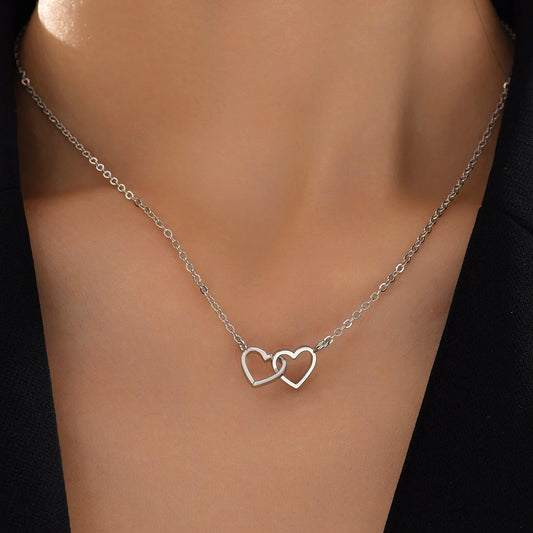 Double Heart Charm Necklace